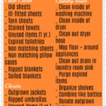 October Purge Checklist, a must-have for your fall cleaning routine, includes tasks for the Linen Closet and Laundry Room. Complete with a charming black cat silhouette at the bottom.