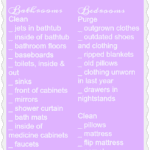 The ultimate spring cleaning checklist guides you through revitalizing bathrooms and bedrooms, focusing on polishing fixtures and purging old clothes and items for a refreshed space.